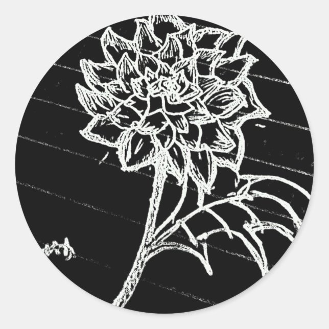 Rose in black classic round sticker (Front)