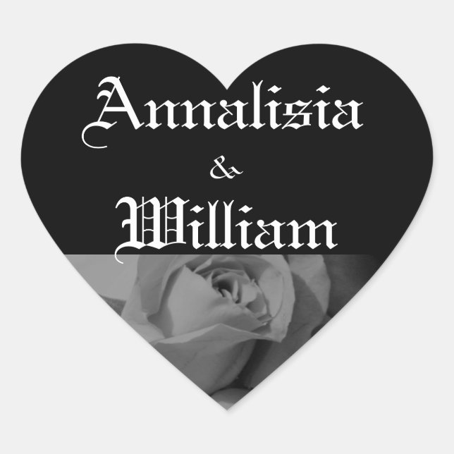 "Rose In Black & White" (1) Heart Sticker (Front)