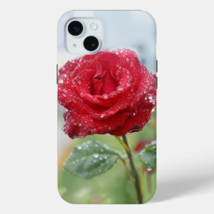 Rose in raindrops iPhone 15 mini case
