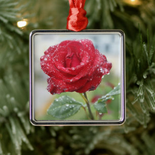 Rose in raindrops metal tree decoration