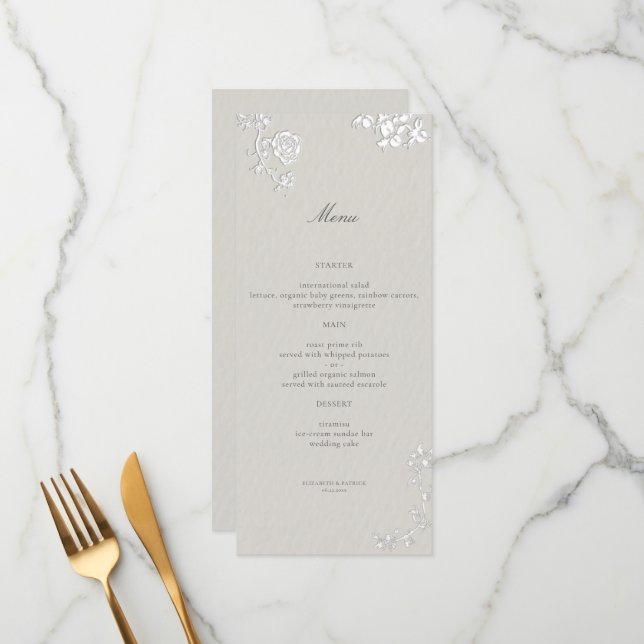 Rose Ivory Sonnet Formal Classic Ethereal Wedding Menu (Front/Back In Situ)