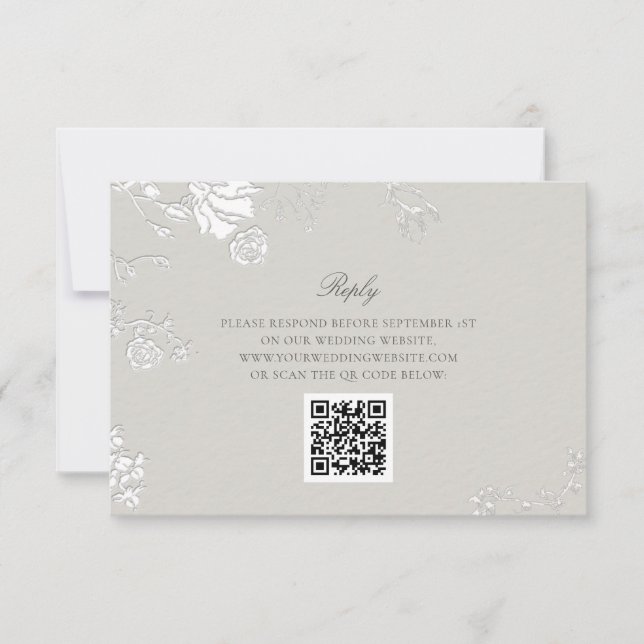 Rose Ivory Sonnet Formal Classic QR Code Wedding  RSVP Card (Front)