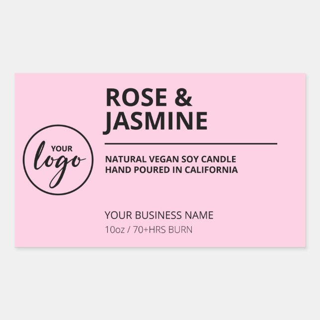 Rose Jasmine Scent Pink Soy Candle Labels (Front)
