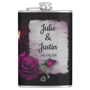 Rose, Key and Heart Hip Flask