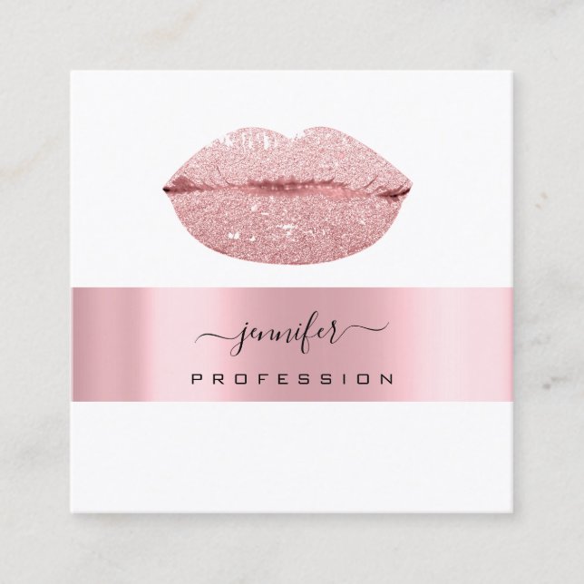 Rose KISS LIPS Makeup Artist White Girly Square Business Card (Front)