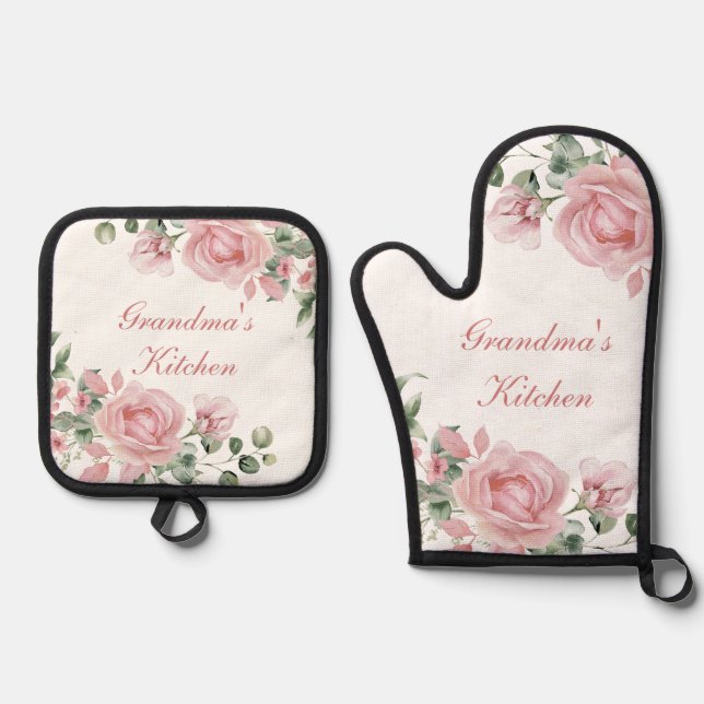 Rose Kitchen  Oven Mitt & Pot Holder Set (Front)