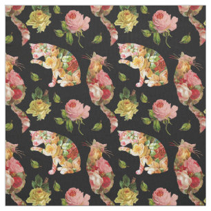 Rose Kitties Vintage Floral Fabric