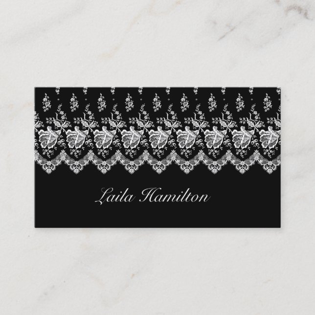 Rose Lace Business Card (Black) Landscape (Front)