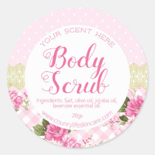 Rose Lace Country Vintage Pink Body Scrub Labels