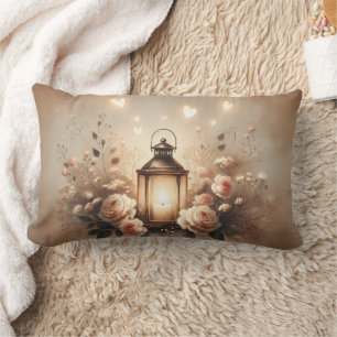 Rose Lantern Glow Bouquet Lumbar Cushion