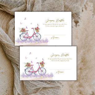 Rose Lavender Bicycle Diaper Raffle Baby shower Enclosure Card