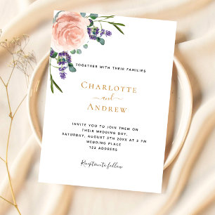 Rose lavender floral greenery wedding invitation