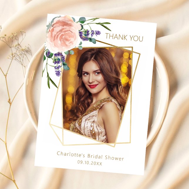 Rose lavender photo Bridal Shower thank you card (Creator Uploaded)