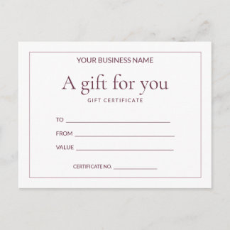 Rose Ledger Write-In Business Gift Certificate Postcard