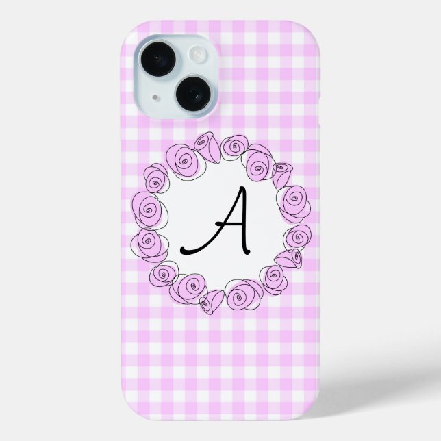 Rose Lilac Check Monogram iPhone case (Back)