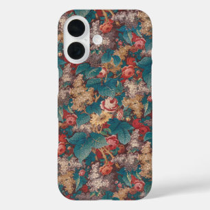 Rose, Lilac, Large Leaves Pattern Vintage Garden iPhone 16 Case