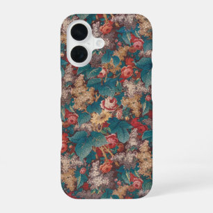 Rose, Lilac, Large Leaves Pattern Vintage Garden iPhone 16 Case