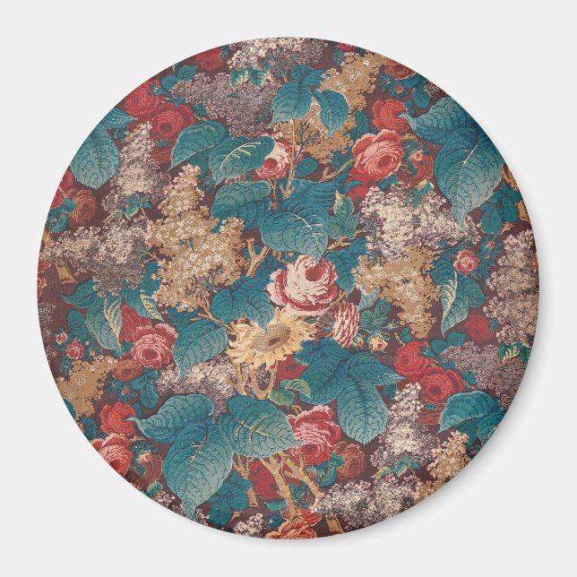 Rose, Lilac, Large Leaves Pattern Vintage Garden Magnet (Front)