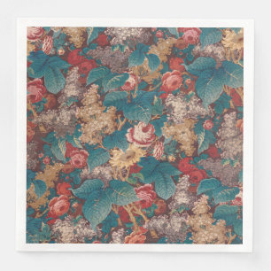 Rose, Lilac, Large Leaves Pattern Vintage Garden Napkin