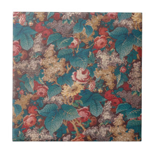 Rose, Lilac, Large Leaves Pattern Vintage Garden Tile