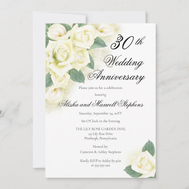 Rose | Lily  Floral 75th Wedding Anniversary Party Invitation (Front)