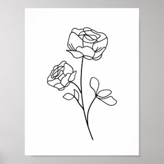 Rose Line Drawing minimalist, modern, art floral  Poster