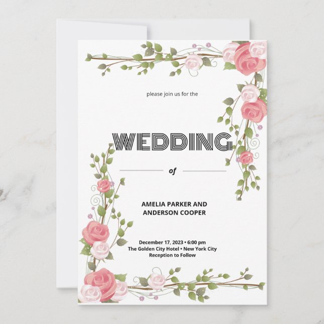 Rose Love and White Background Wedding Invitation (Front)