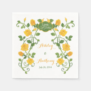 Rose Love Blooms Personalised Wedding   Yellow Napkin