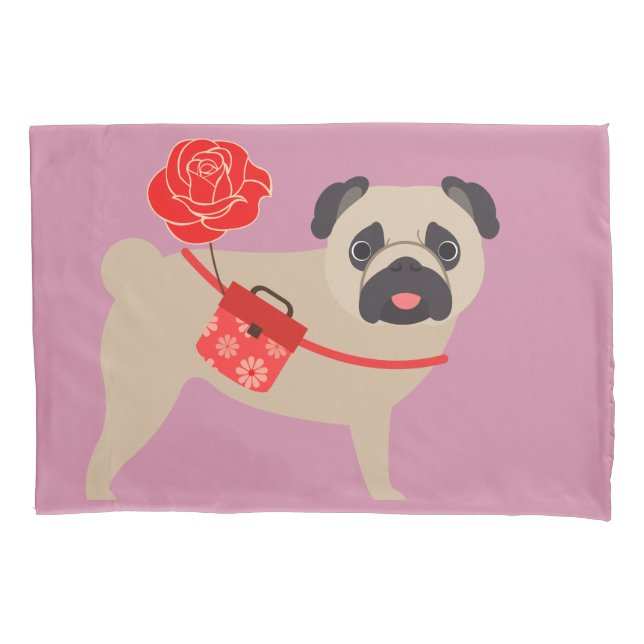Rose Love Pug Pillowcase (Front)
