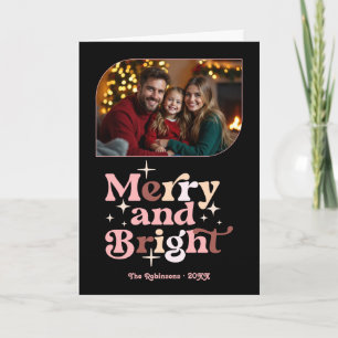 Rose Luxe Merry and Bright Retro Christmas Photo Holiday Card