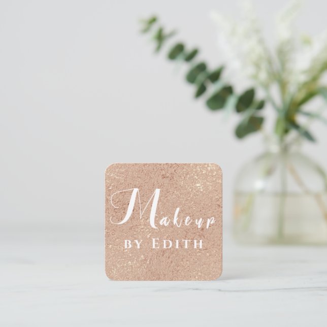 Rose Luxury Glitter Marble Makeup Square Business Card (Standing Front)