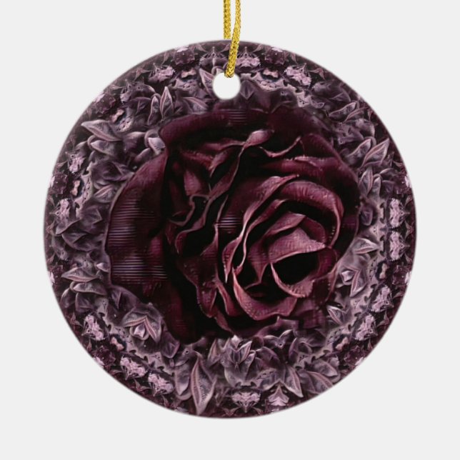 Rose Mandala  Ceramic Tree Decoration (Front)