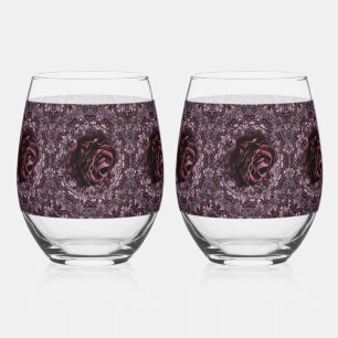 Rose Mandala Drinkware Set Stemless Wine Glass