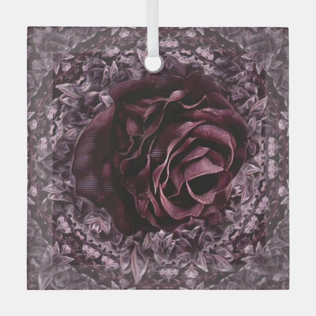 Rose Mandala  Glass Tree Decoration (Front)