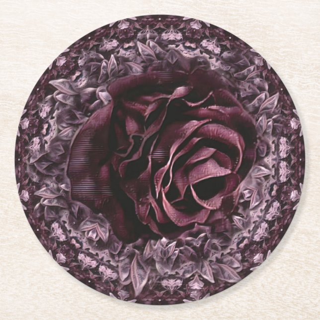 Rose Mandala  Round Paper Coaster (Front)