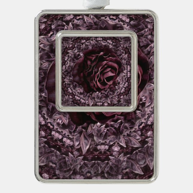 Rose Mandala  Silver Plated Framed Ornament (Front)