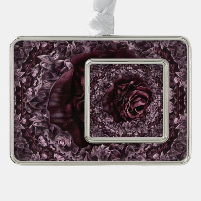 Rose Mandala  Silver Plated Framed Ornament (Front)