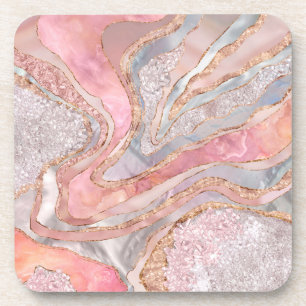 Rose Marble, Pearl and crystals geode Digital art Coaster