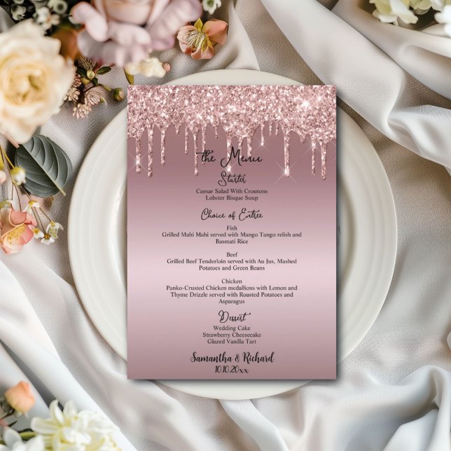 Rose Mauve Glitter Metallic Shine 5x7 Wedding Menu (Creator Uploaded)
