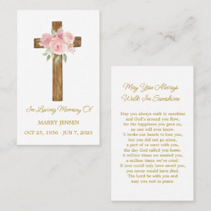 Rose  Memorial Funeral Prayer Card