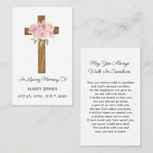 Rose  Memorial Funeral Prayer Card