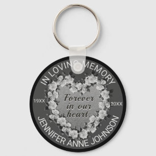 Rose Memorial Heart in Black and White Key Ring
