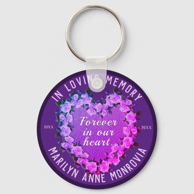 Rose Memorial Heart in Purple and Pink Key Ring (Front)