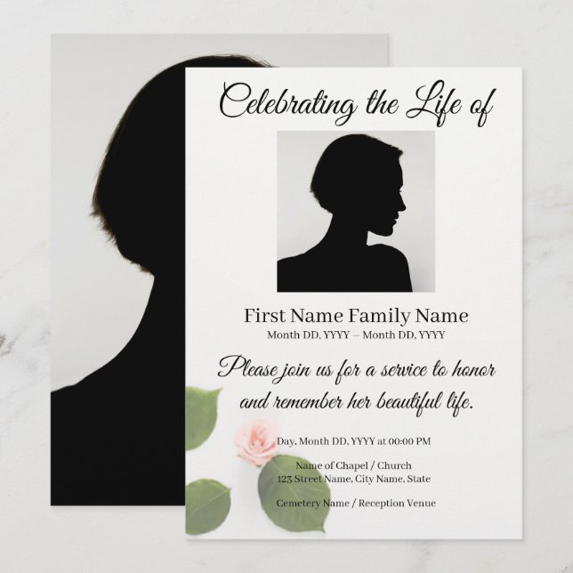 Rose memorial invitation (Front/Back)