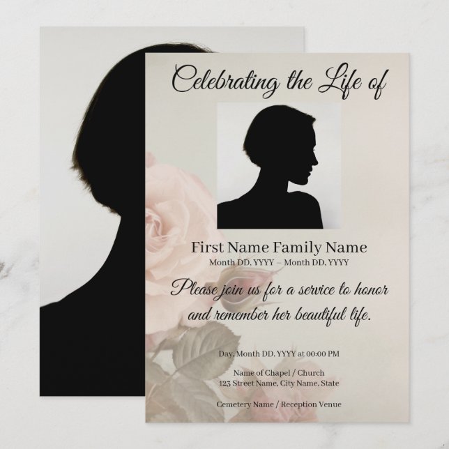 Rose memorial invitation (Front/Back)
