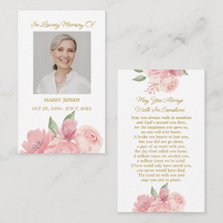 Rose Memorial Photo Funeral Prayer Card
