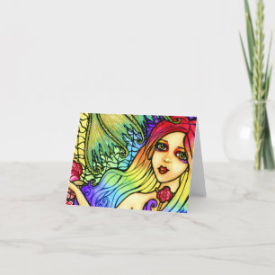 Rose Mermaid Pretty Rainbow Blank Note Card