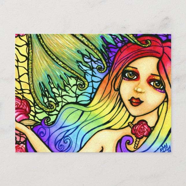 Rose Mermaid Pretty Rainbow Girl Postcard (Front)