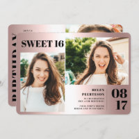 Rose metallic bold 3 photos Sweet 16 birthday
