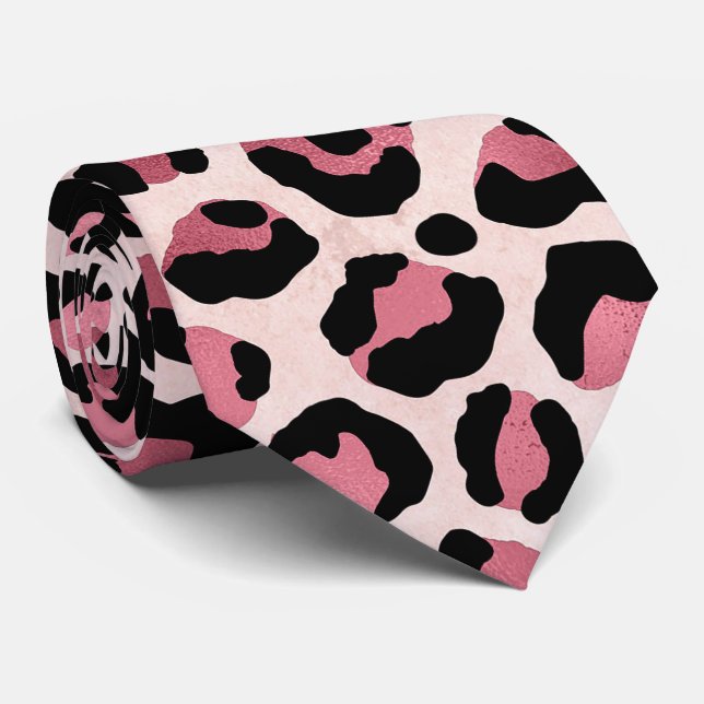 Rose Metallic Leopard Print Tie (Rolled)